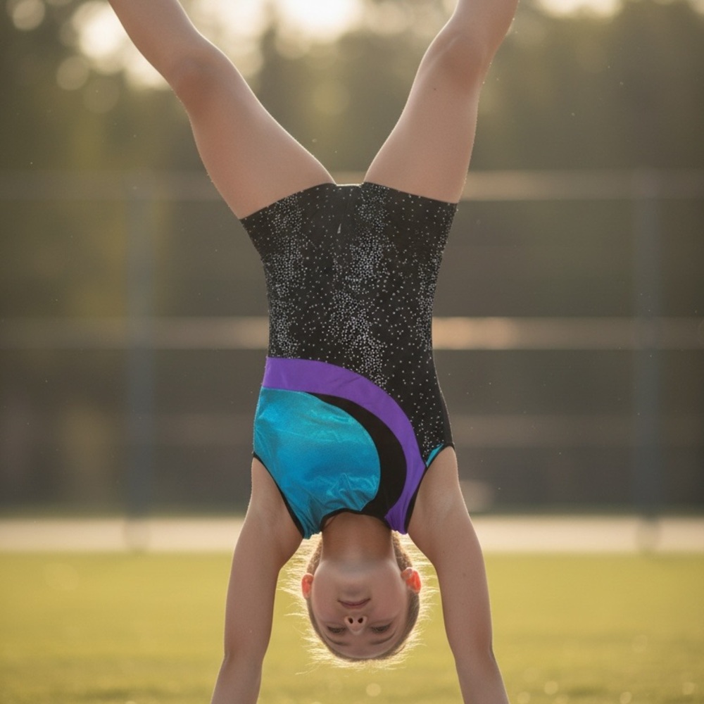Danskin Blue‎ and Black Leotard with Purple Accent
